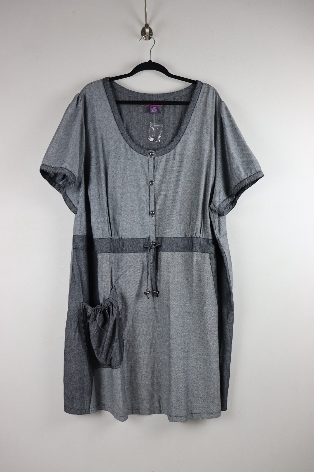 Taillessime La Redoute Creation Dress Sz 32W Plus Gray Short Sleeve Button