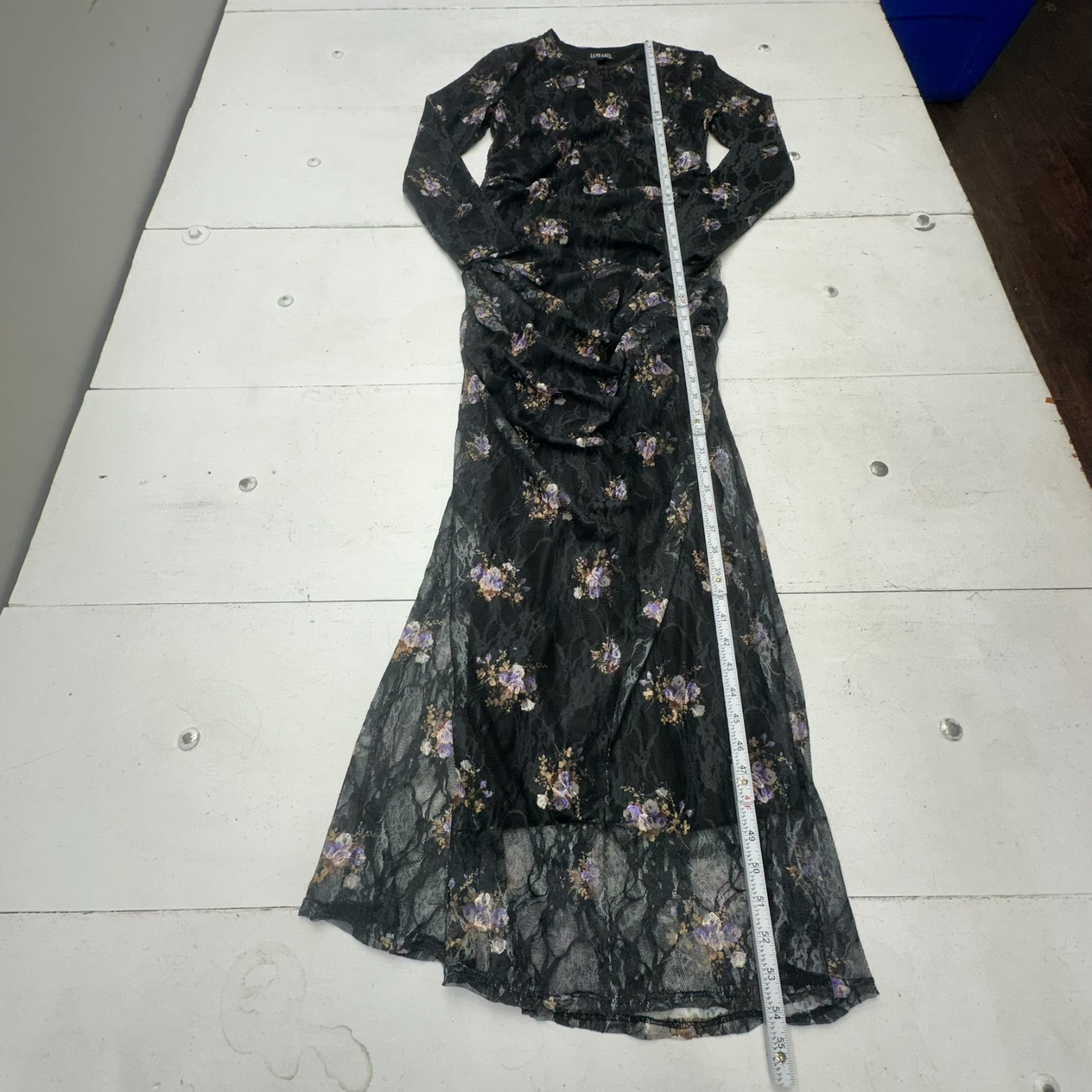Japparel Black Floral Long Sleeve Side Rouched Lola Dress Women’s Size XS NEW