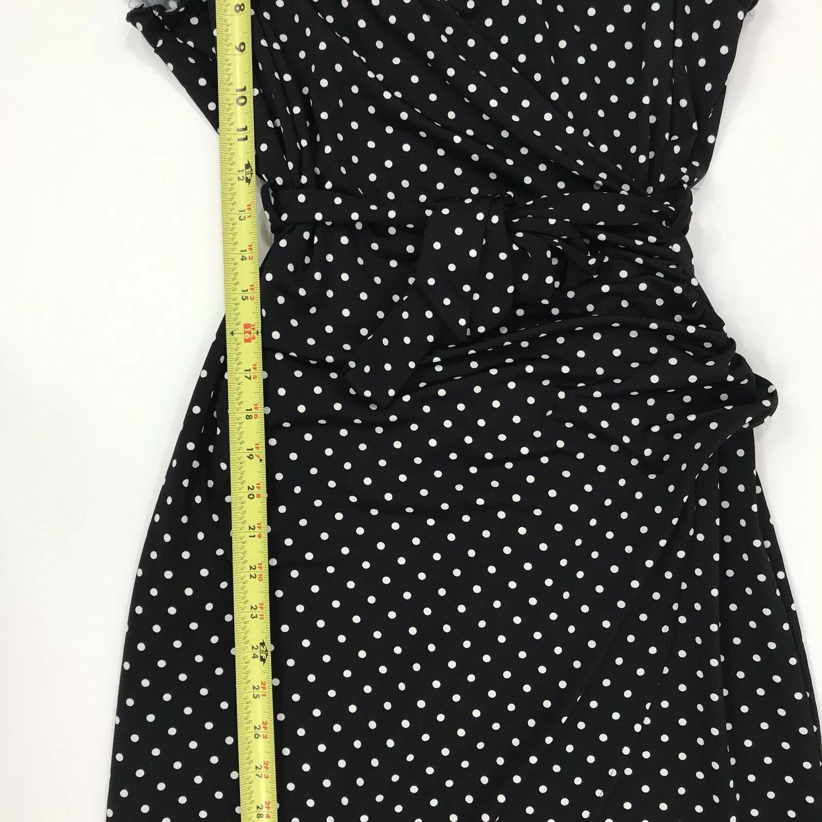 Uttam Boutique London Wrap Effect Sz 10 Dress Polka Dot Black White New