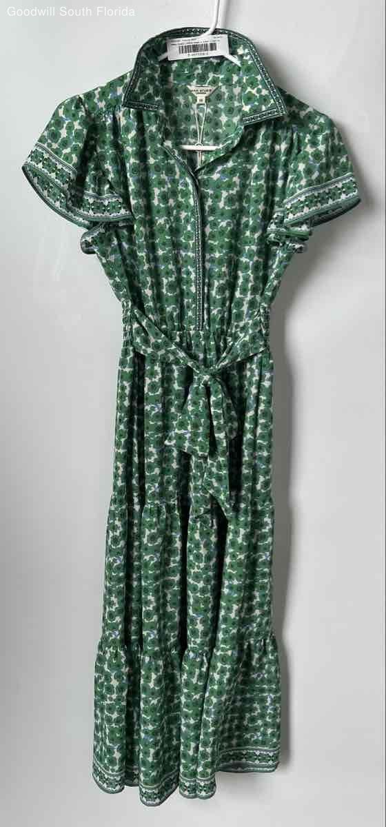 Max Studio London Womens Green Short Sleeve Collared Self-Tie Shirt Dress Sz XS