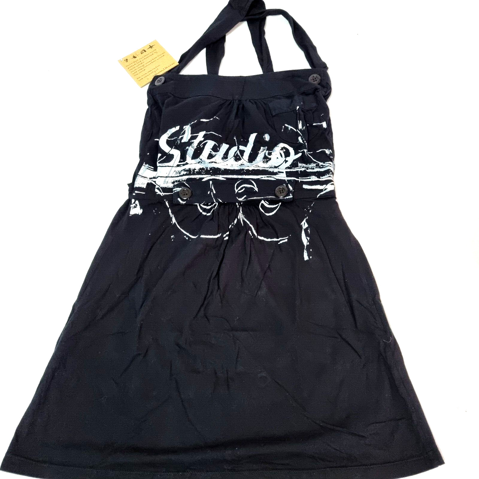 We Walk Women Dungaree Studio Waist Tie Size M Black White Hand Printed Art $59