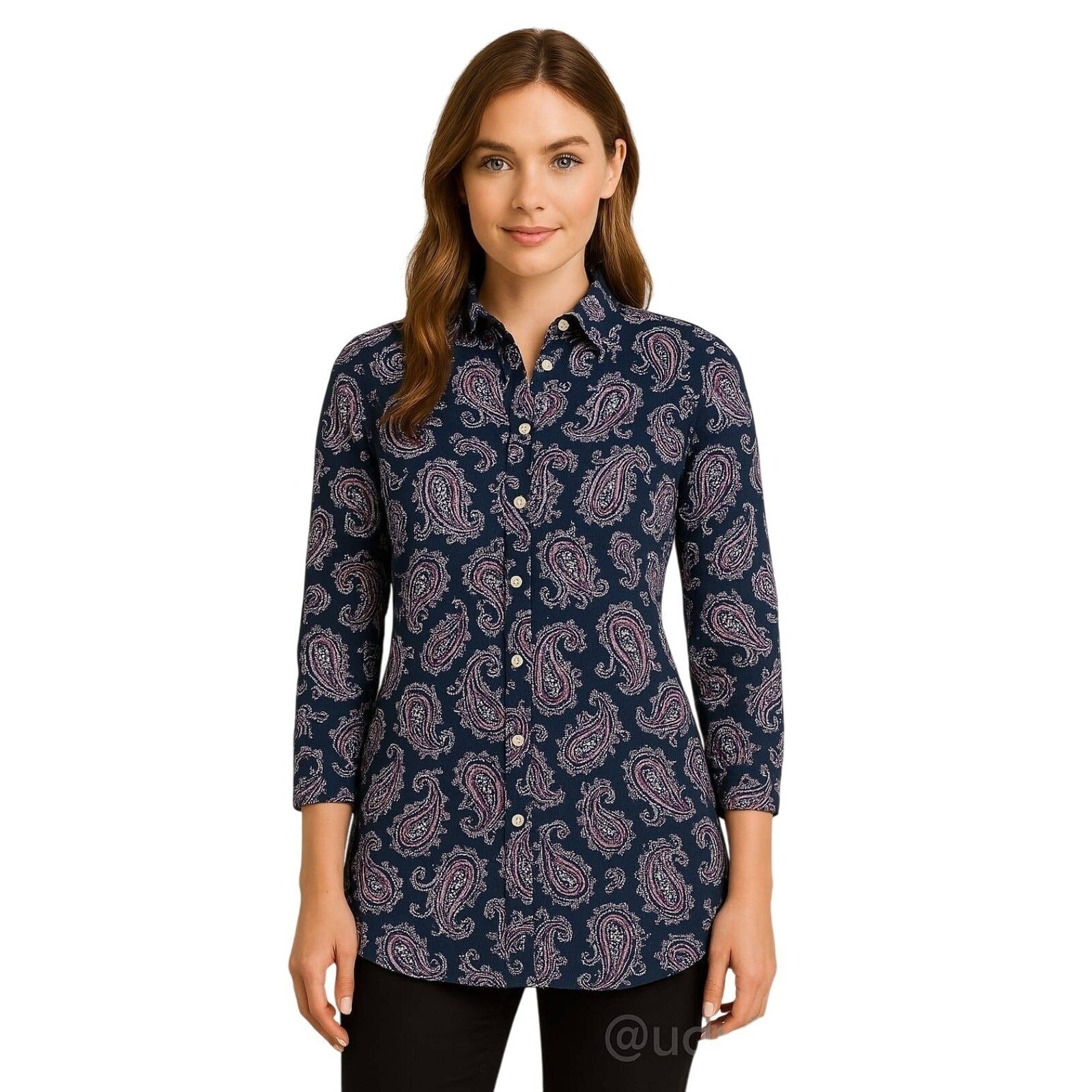 Lauren Ralph Lauren Paisley Print Button Down Shirt Dress Logo RL Blue Size S