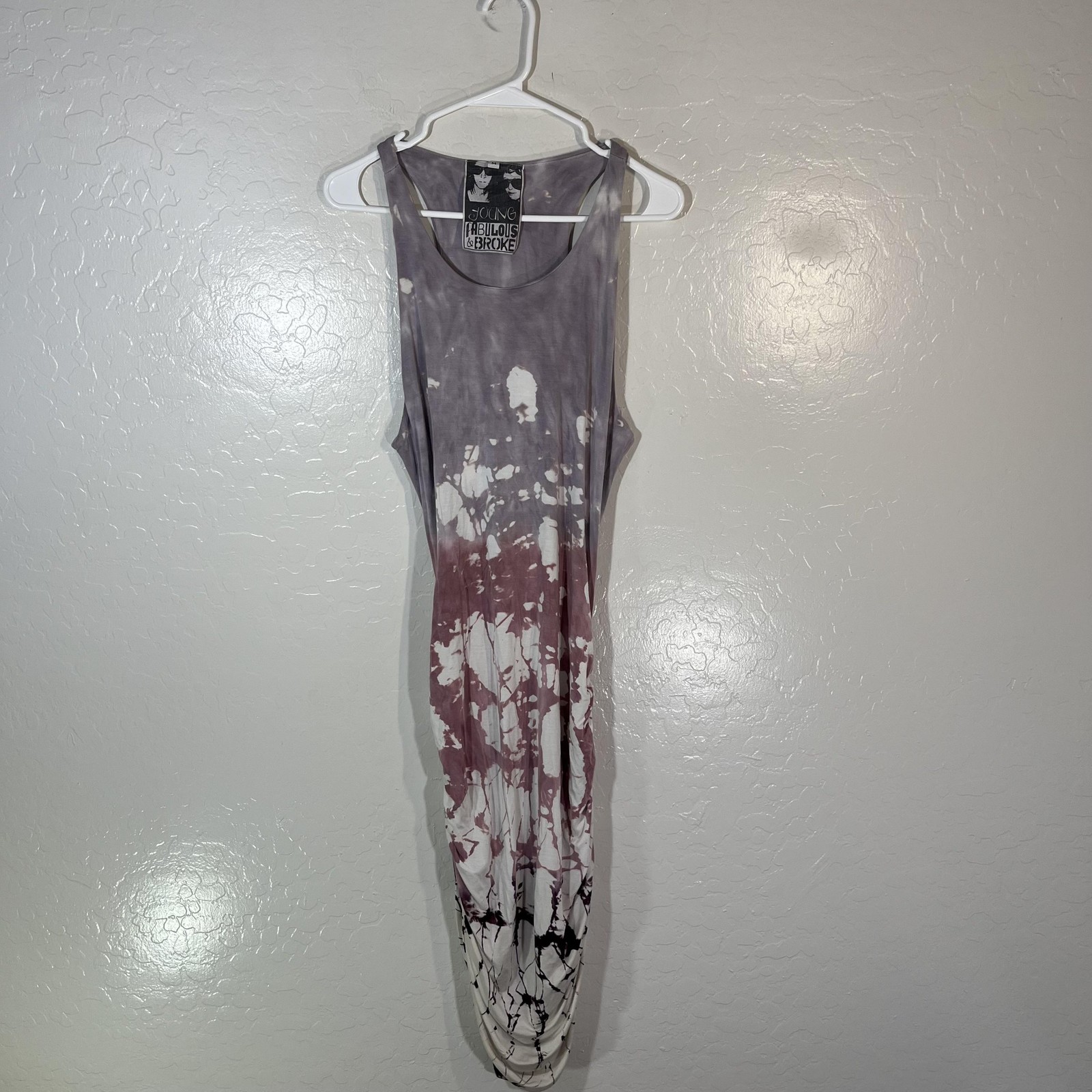 Young Fabulous & Broke Dress Womens Medium Purple Tie Dye Ruched Maxi Tank