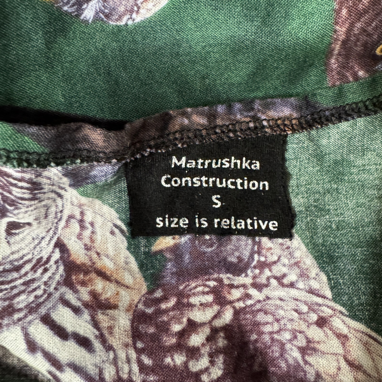 Matrushka Construction Shift Dress, Size Small, Owl Print Belted Handmade Unique