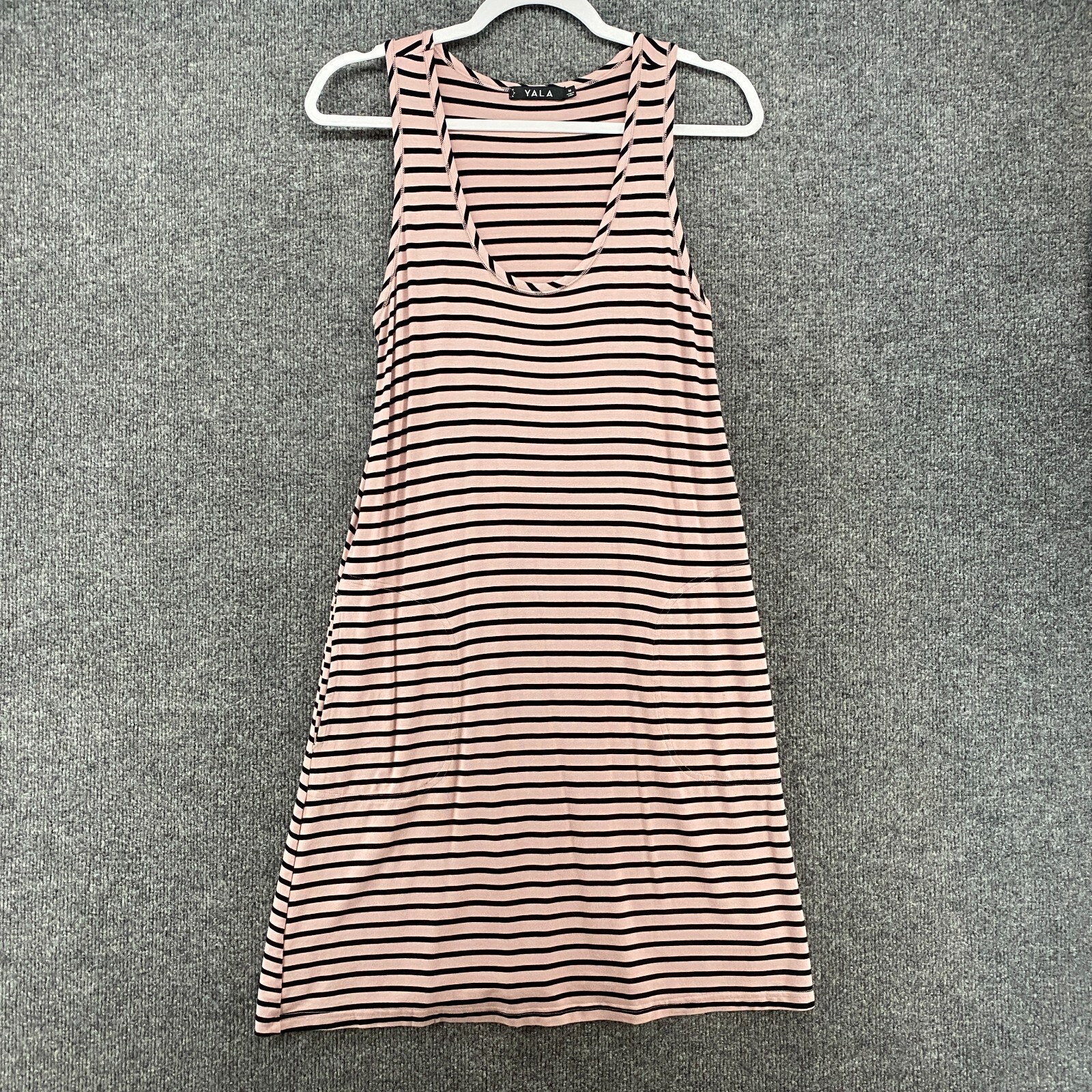 YALA Dress Womens M Pink Striped Sleeveless Shift Midi Casual Coastal Beachy