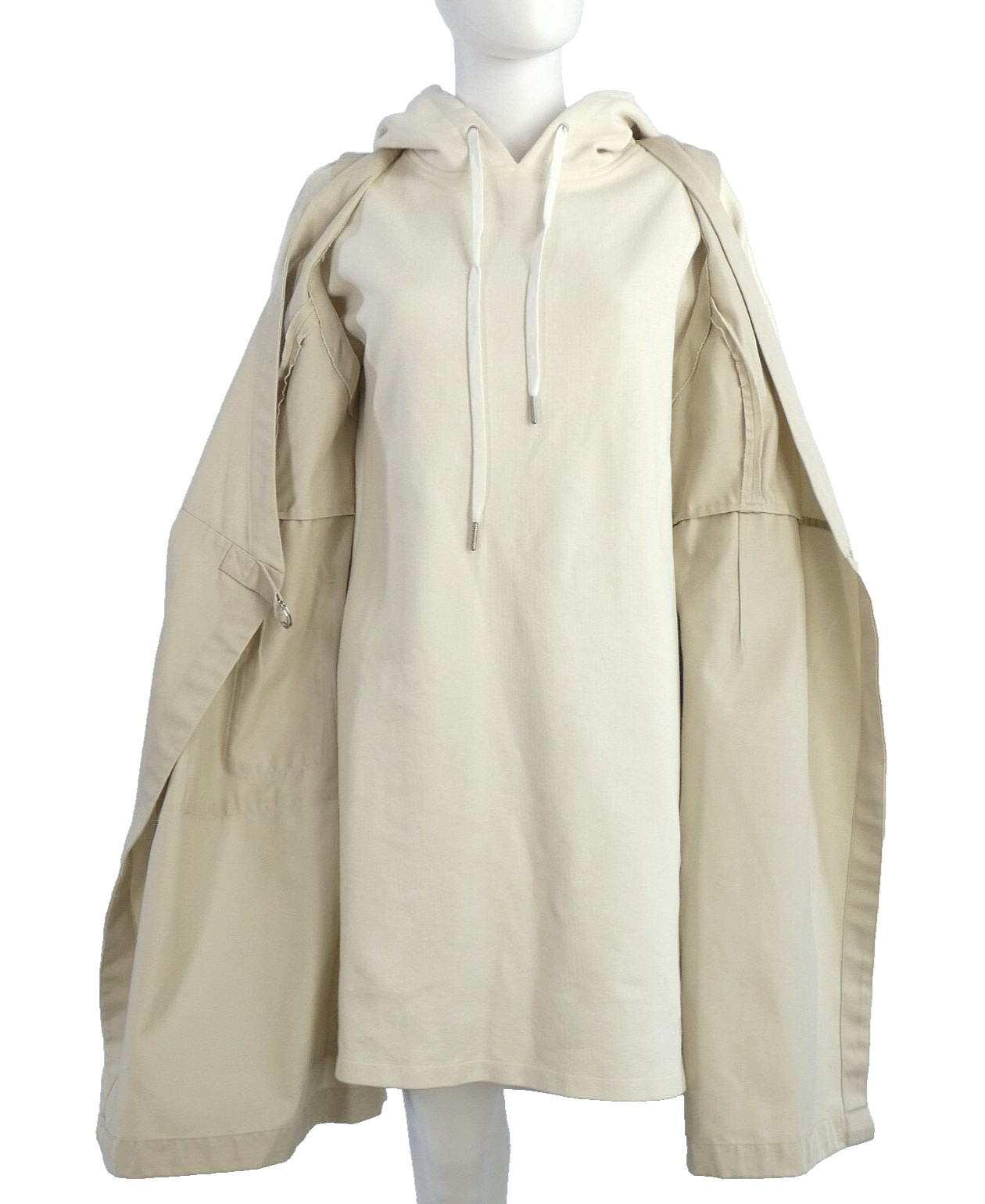 Initial LAyered Trench Coat Hoodie Dress Beige Japanese Street Style Designer M