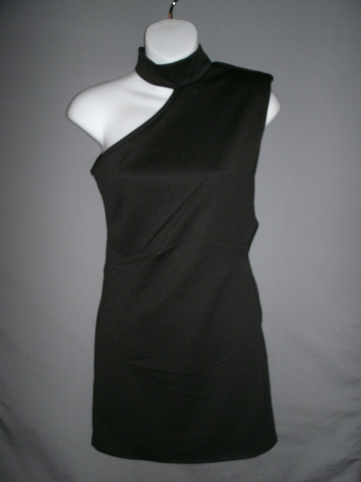 Wms One Shoulder Black Dress-Fitted-Side Cutout-Mini-Love Sweet-Wms.Sz.S,M,L,XL