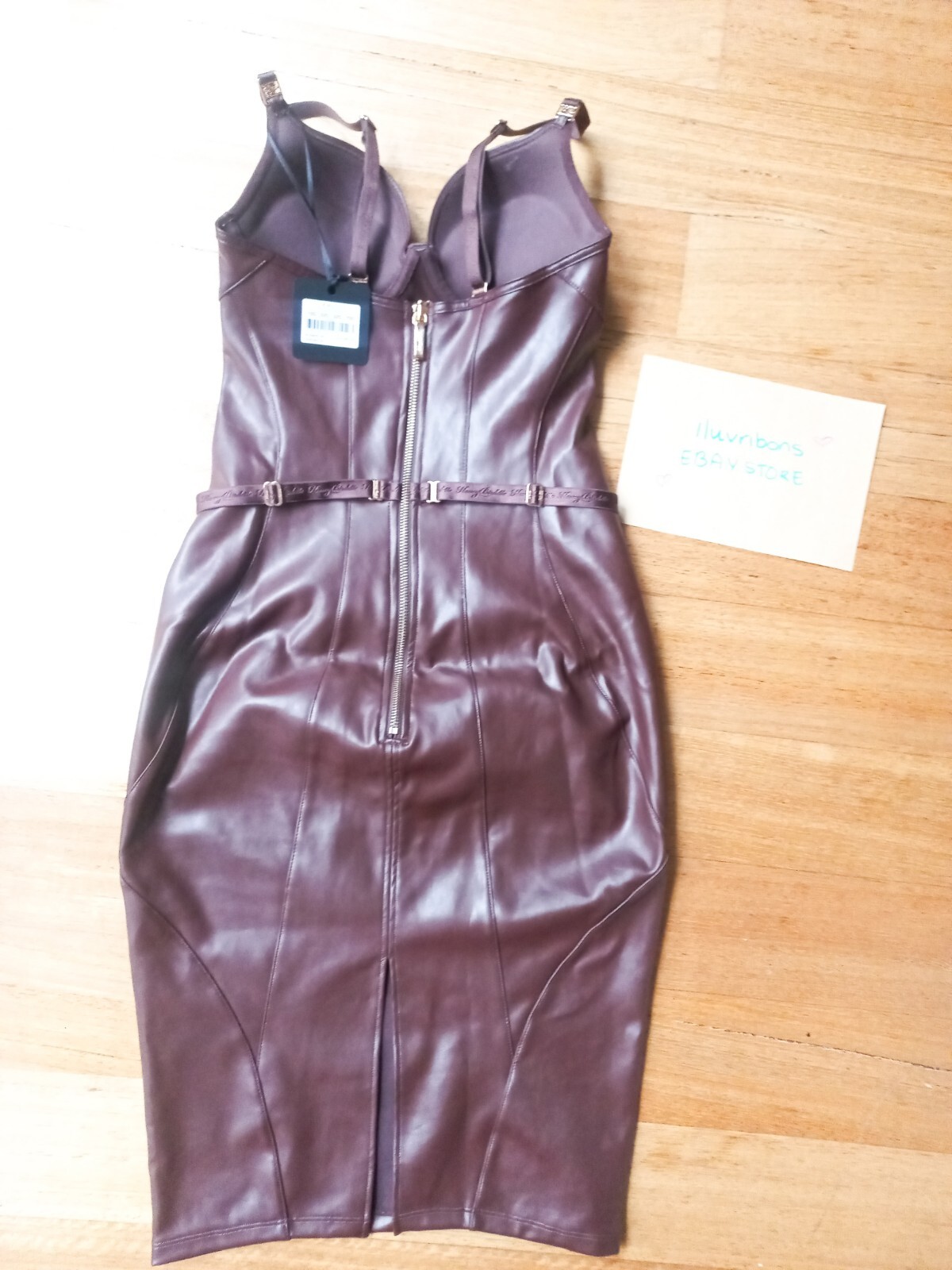 💗HONEY BIRDETTE EMILY 10C BROWN MAHOGANY VEGAN LEATHER LEATHERETTE DRESS 32C 💗