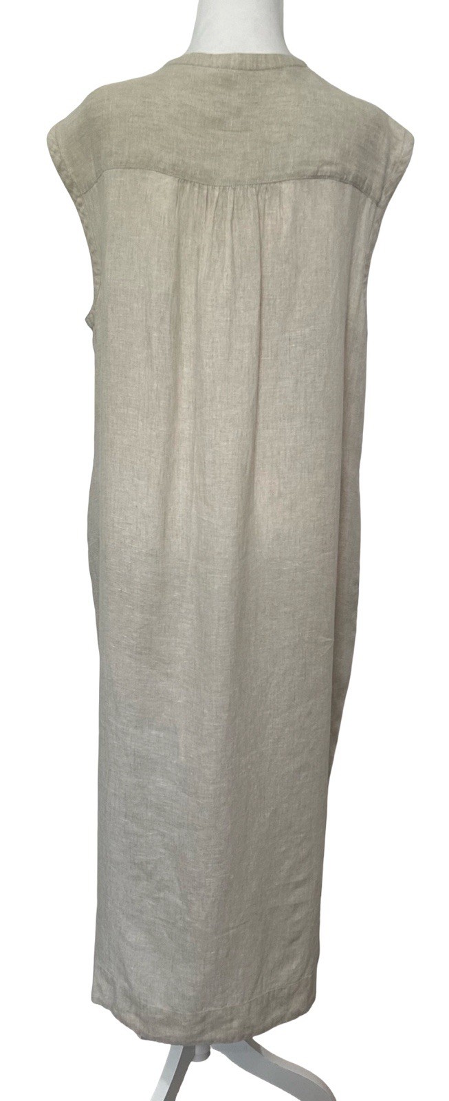 J.Crew 100% Linen Maxi Shift Dress XL Beige Sleeveless Hidden Button Lagenlook