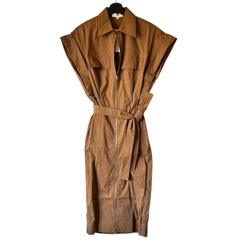A.L.C NewThea Belted Full Zip Collar Cognac Zipper Midi Dress 00 Elastic waist