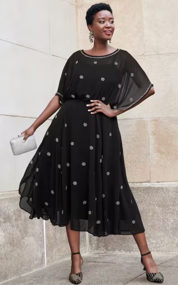 Size 14 Ashro Black Formal Wedding Funeral Party Flowy Beaded Sequin Khara Dress