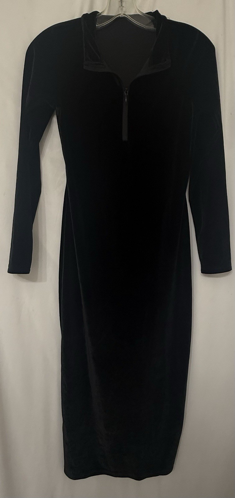 Women Velour Zip V Neck Solid Bodycon Maxi Dress Party Cocktail Club Size M