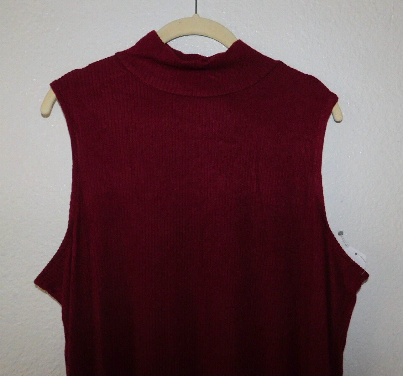 Sleeveless Dress XL 16 18 Maroon Basic Casual High Neck Knee Length Stretch SOFT