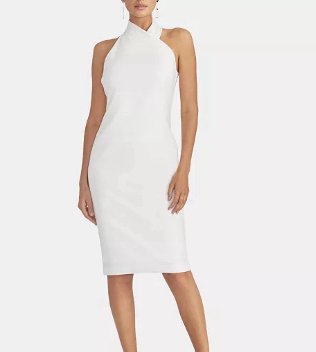 Rachel Roy Women’s White Halter Sleeveless Midi Sheath Dress Solid Zip Size S