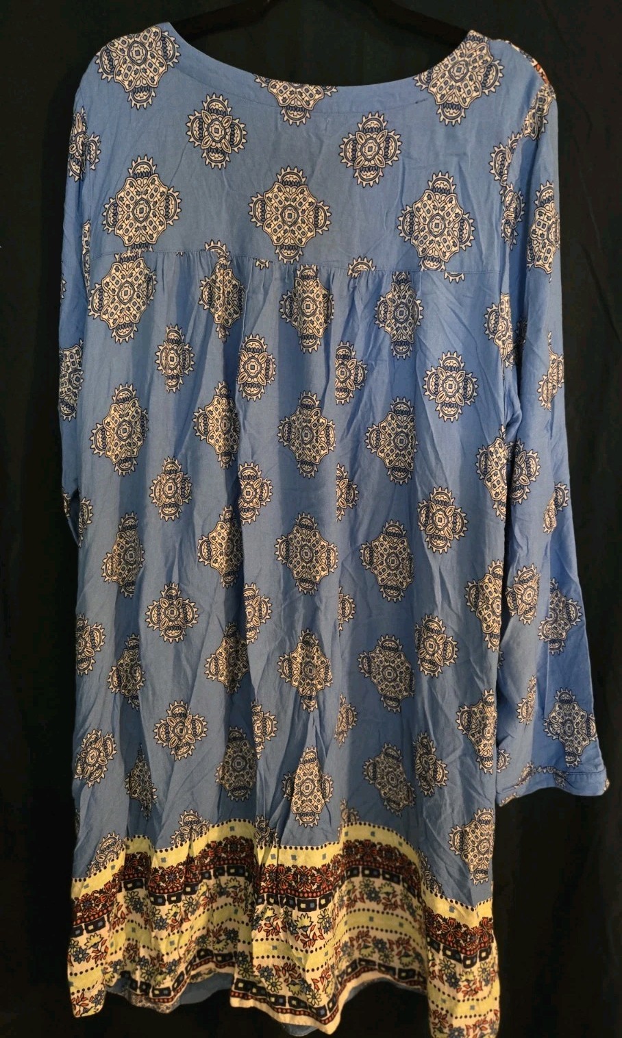 Red Camel Plus Midi Dress SZ 3X Blue Paisley Heirloom Boho Long Sleeve Dress