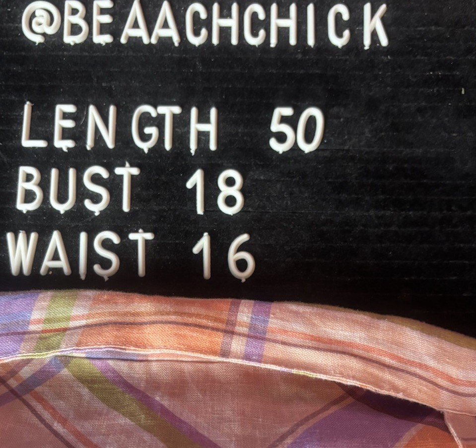 Anthropologie Kachel Tie Strap Linen Maxi Dress Pink Peach Purple Plaid Sz M