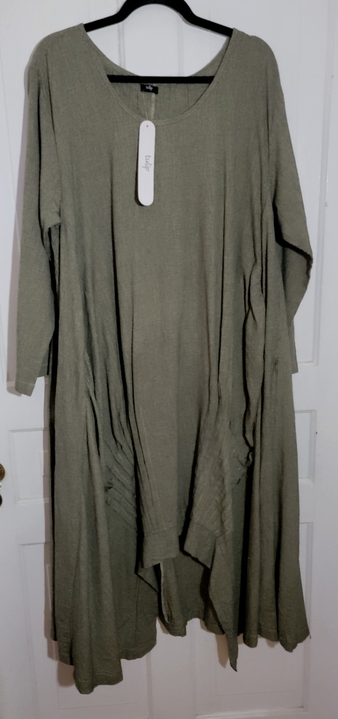 $128 NWT Tulip Clothing Lexi Dress Micro Houndstooth Lagenlook Cotton Pockets XL