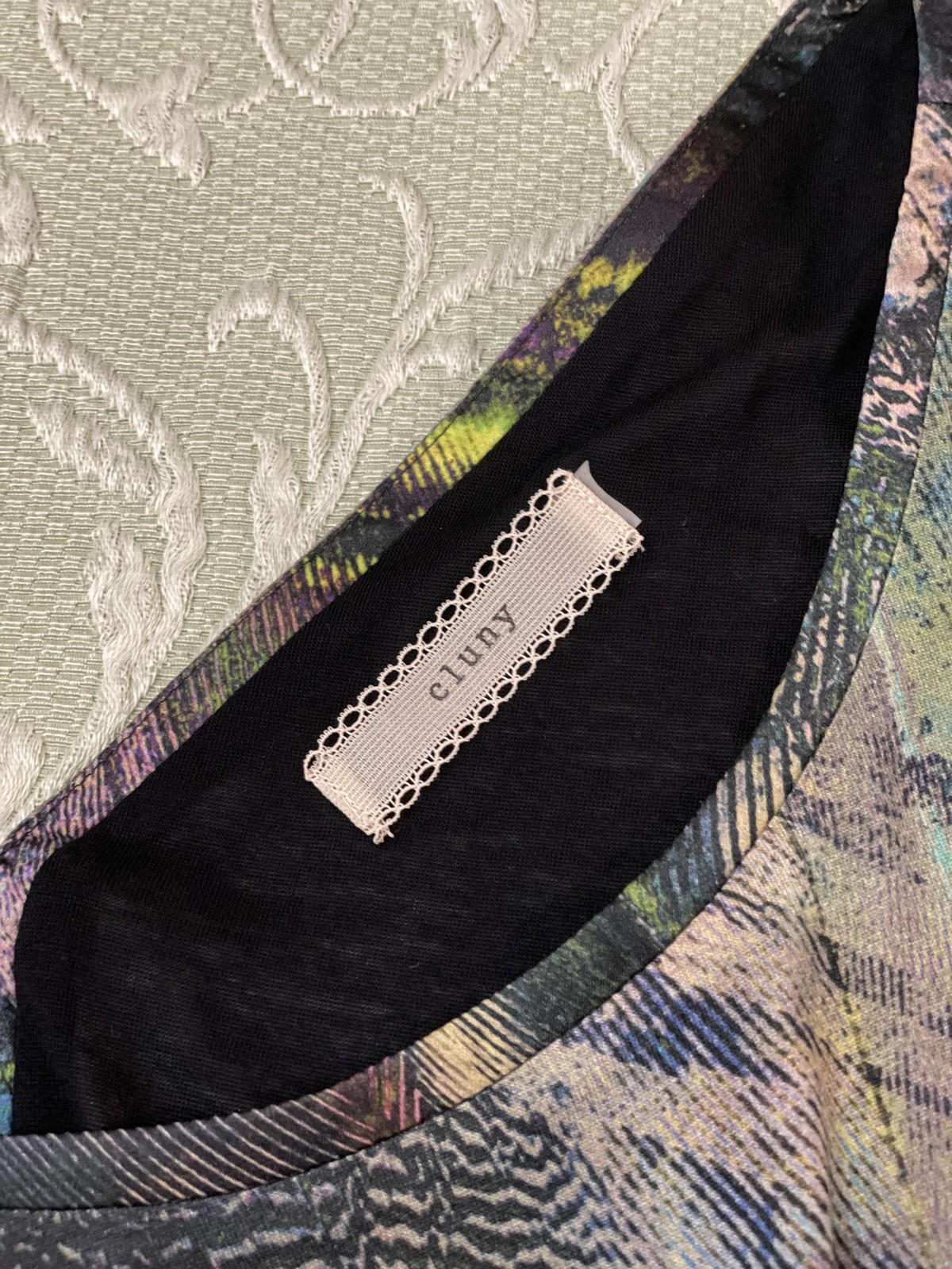 Cluny Dress Womens Large Multicolor Abstract Shift Long Sleeve Silk Modal Lined