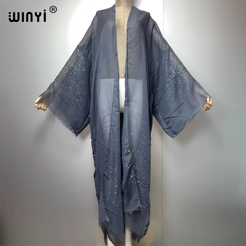 2023 Women Bohemian Gold Thread Monochrome Elegant Casual Dress African Cardigan