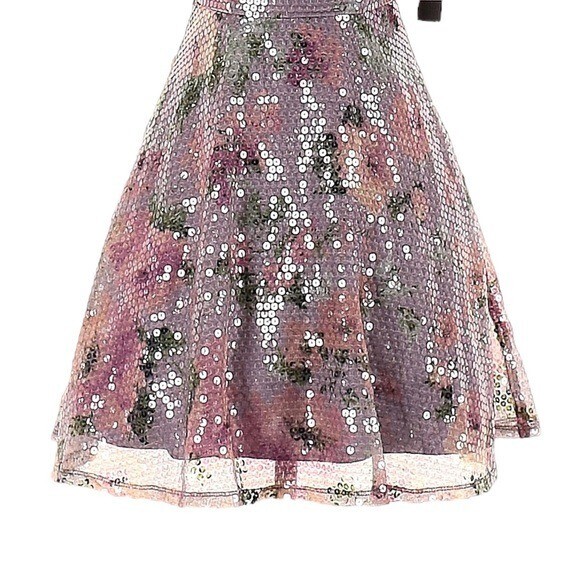 City Studio Party Pink Lavender Floral Seqin Fit & Flare Dress Size 1 NWT
