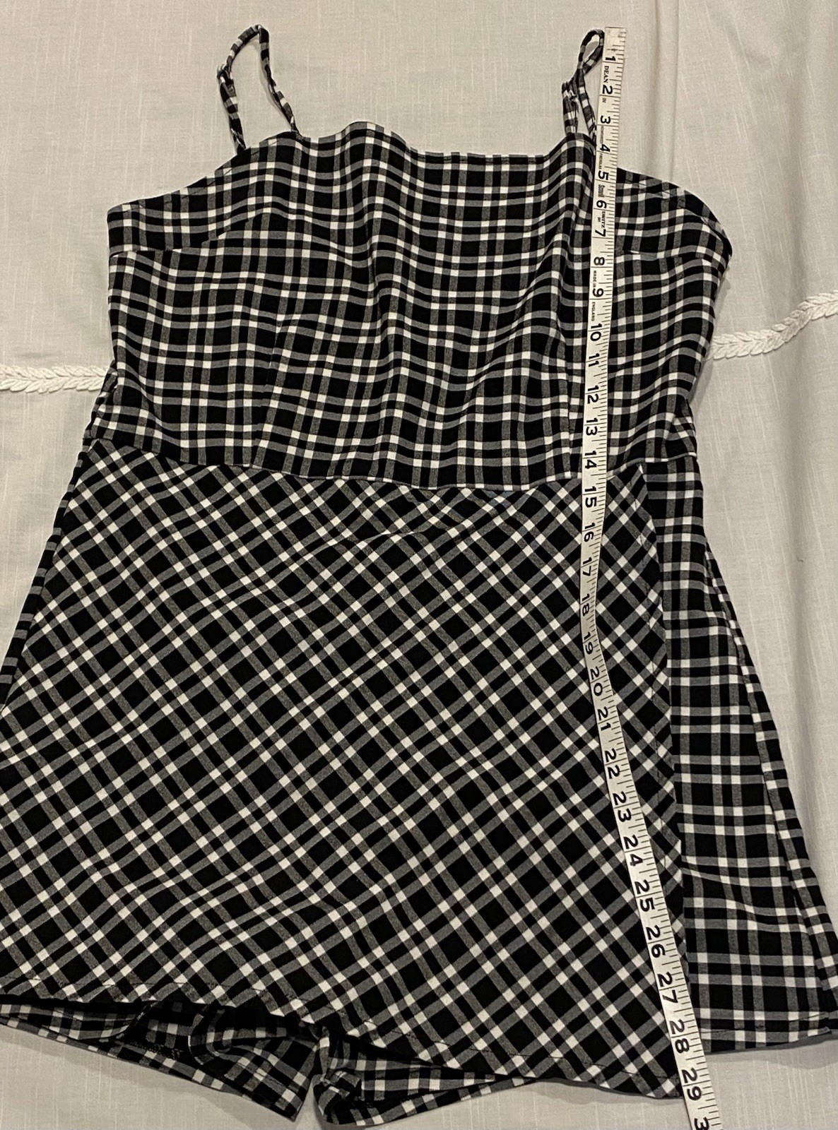 Justify Black White Plaid Jumper Romper Skort Mini Dress Sz XL 90s Y2K Teen