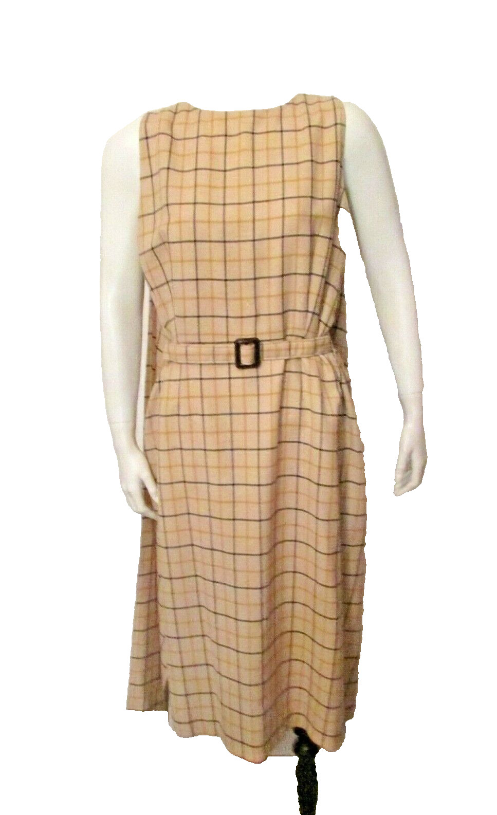 $2690 Carolina Herrera Italy Grey Plaid Attached Fringed Scarf Belted Dress 10