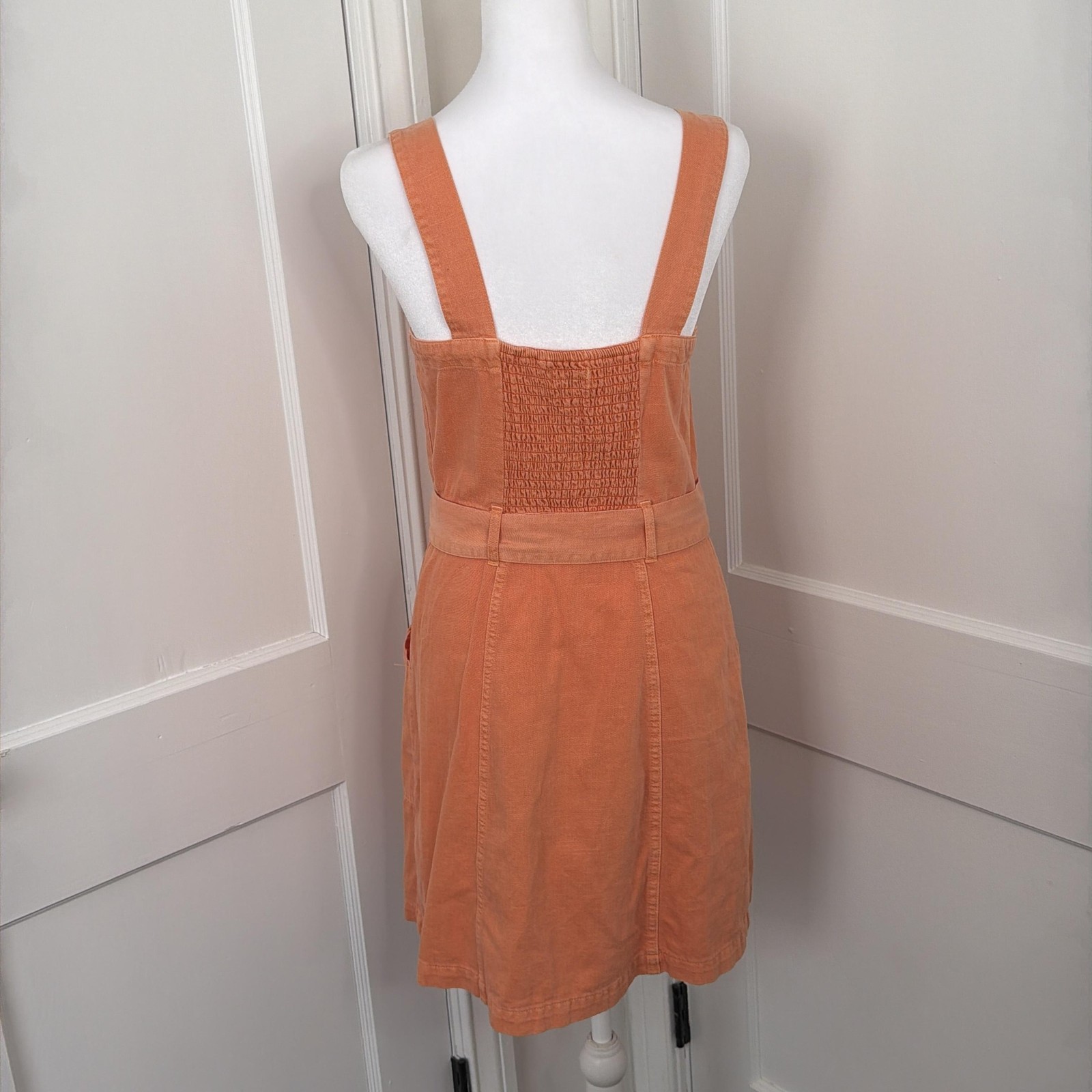Habitual Dress Womens Small Orange Cotton Denim Smocked Overall Sundress Mini