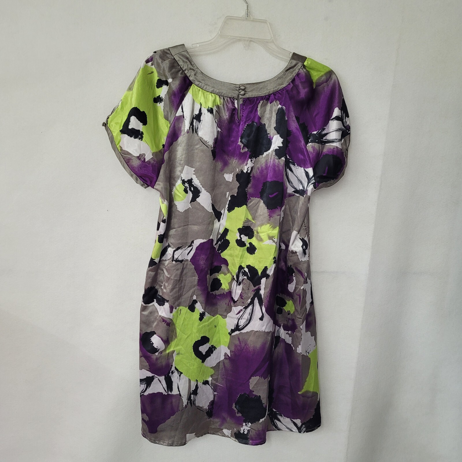 Vertigo Paris Dress Womens L Abstract Floral Short Sleeve Colorful Flaw