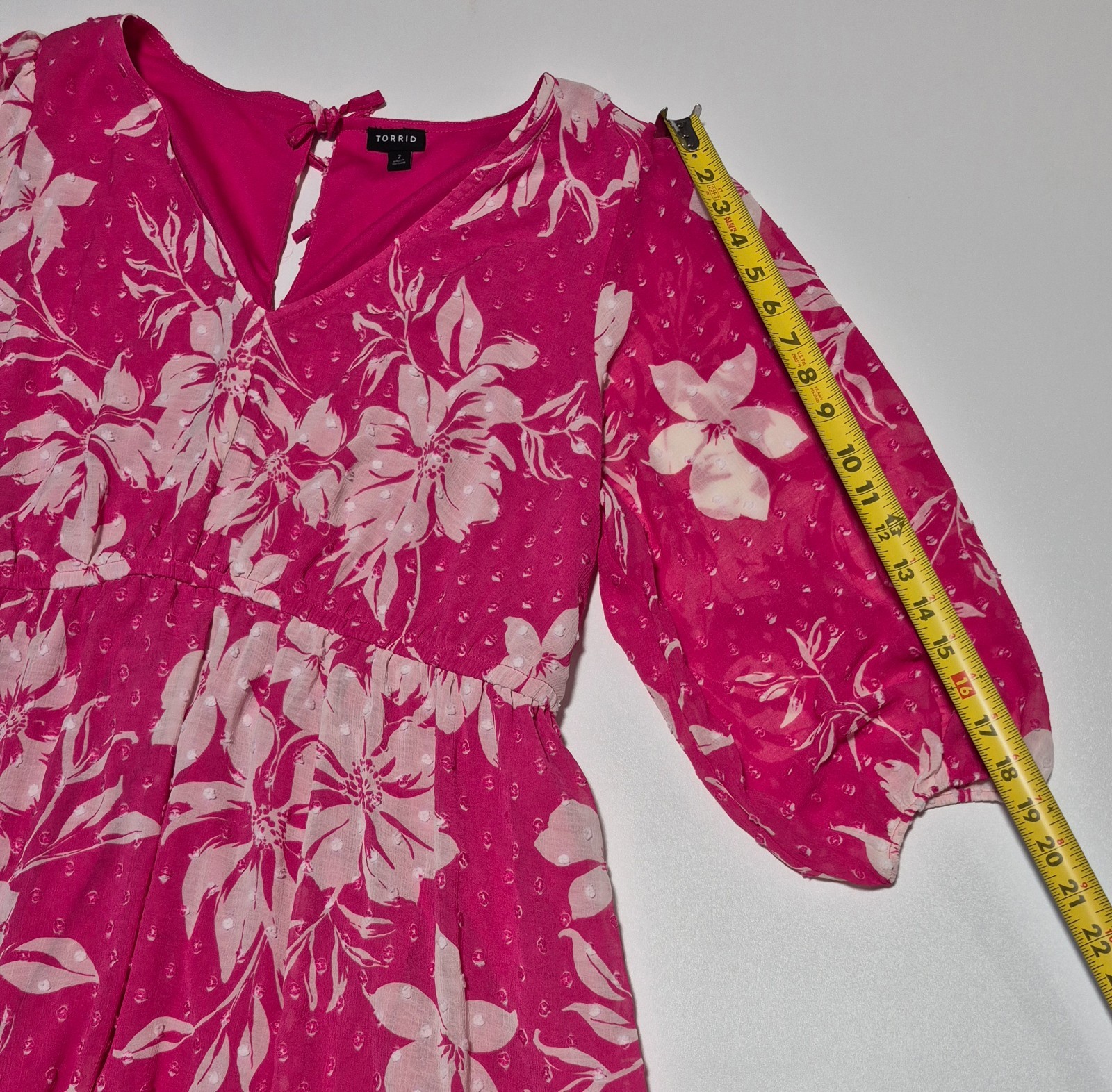 Torrid Pink Floral Mini Clip Dot Voluminous Babydoll Dress Plus Size 2 2X