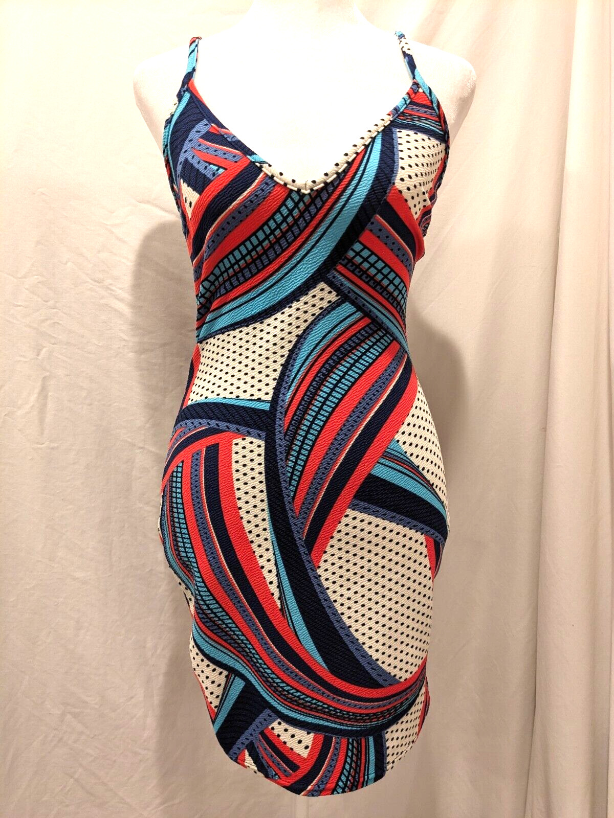Boohoo Womens Cami/Sheath Shapely and Strapy Abstract Colorful Dress Sz: 4 Artsy