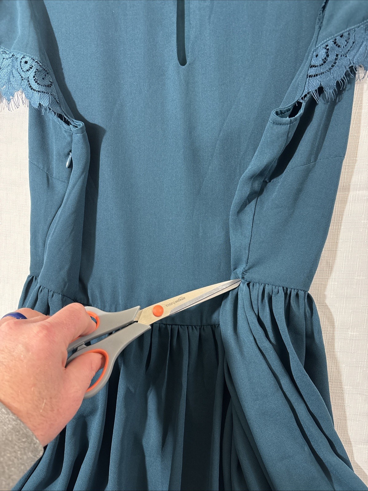 Bow & Arrow short-sleeve crochet trim dress Teal Size Large
