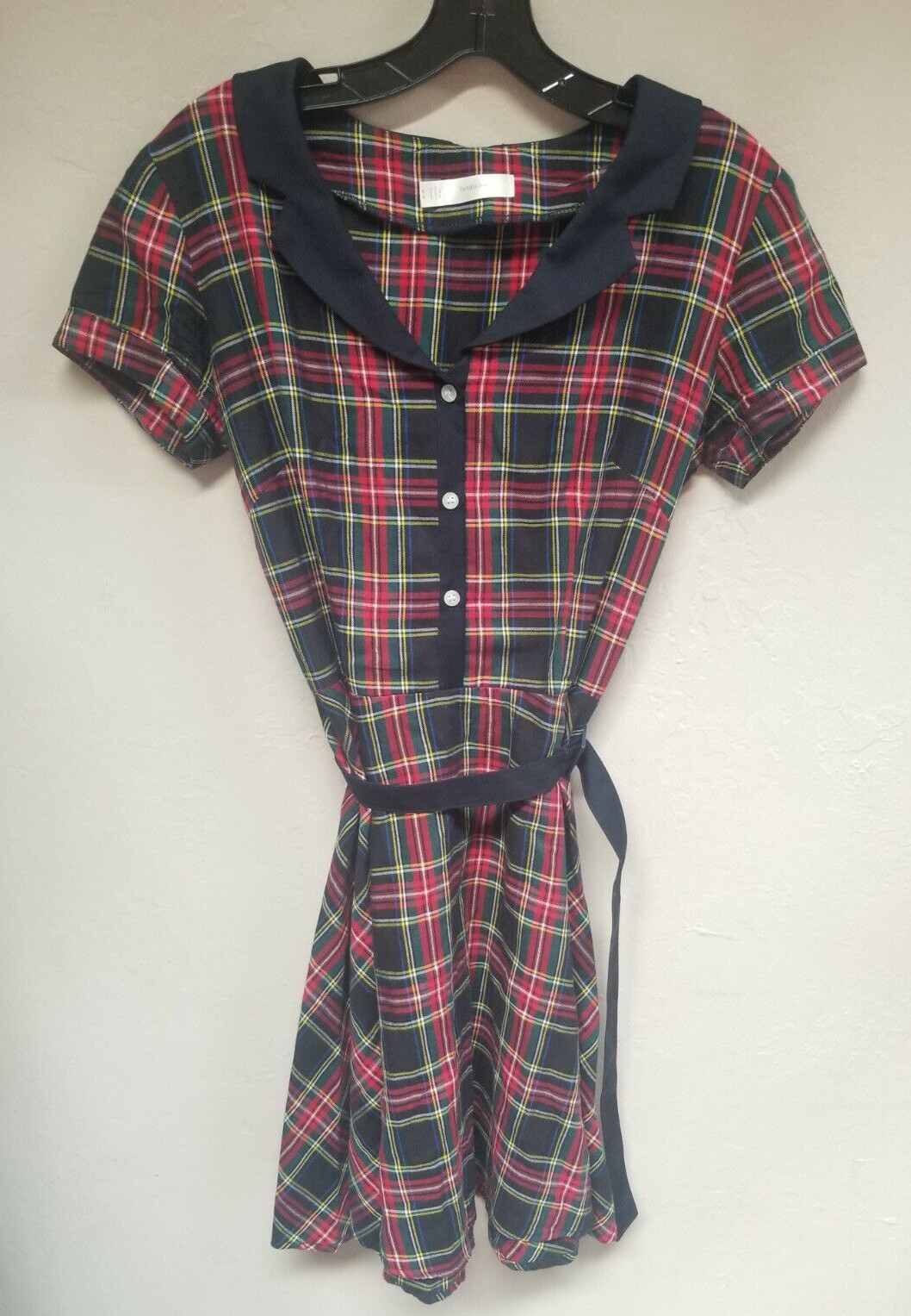 Betina Lou Red Tartan Plaid Flannel Shirt Dress Size Medium Belted Short Sleeve