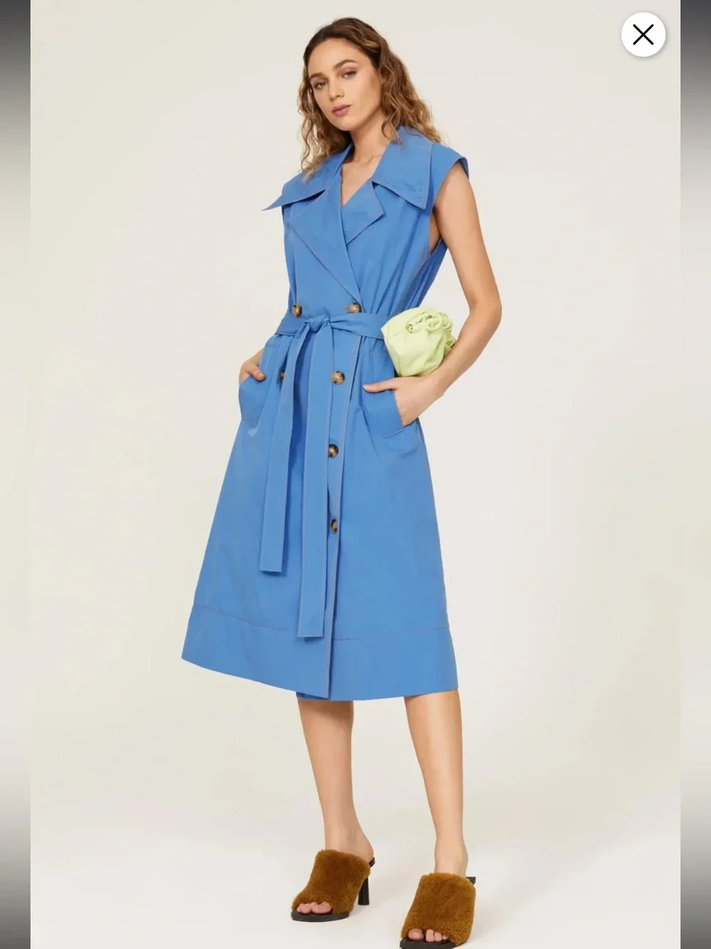 Rejina Pyo Women’s Blue Astrid Trench Midi Belted Dress Size 14