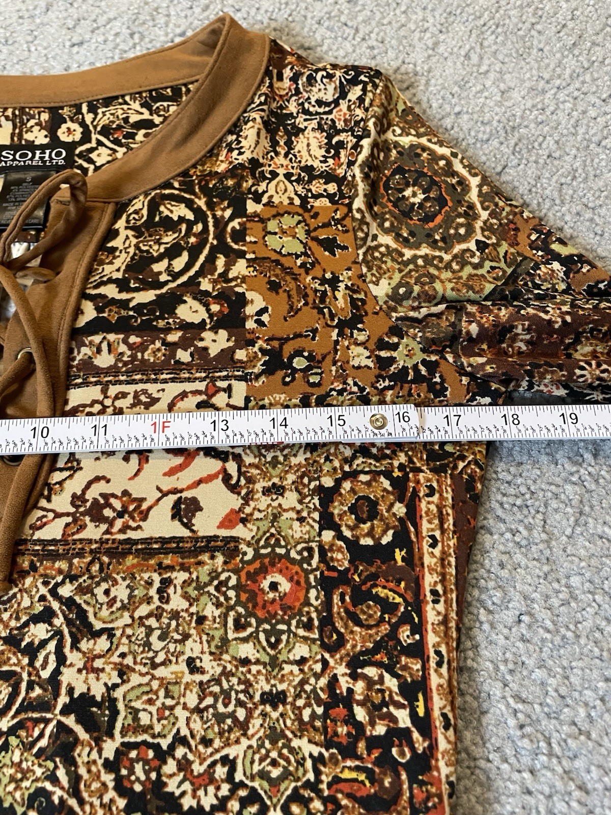Soho Apparel Ltd Floral Dress S Belted Brown Ivory Front Tie Boho Classic City