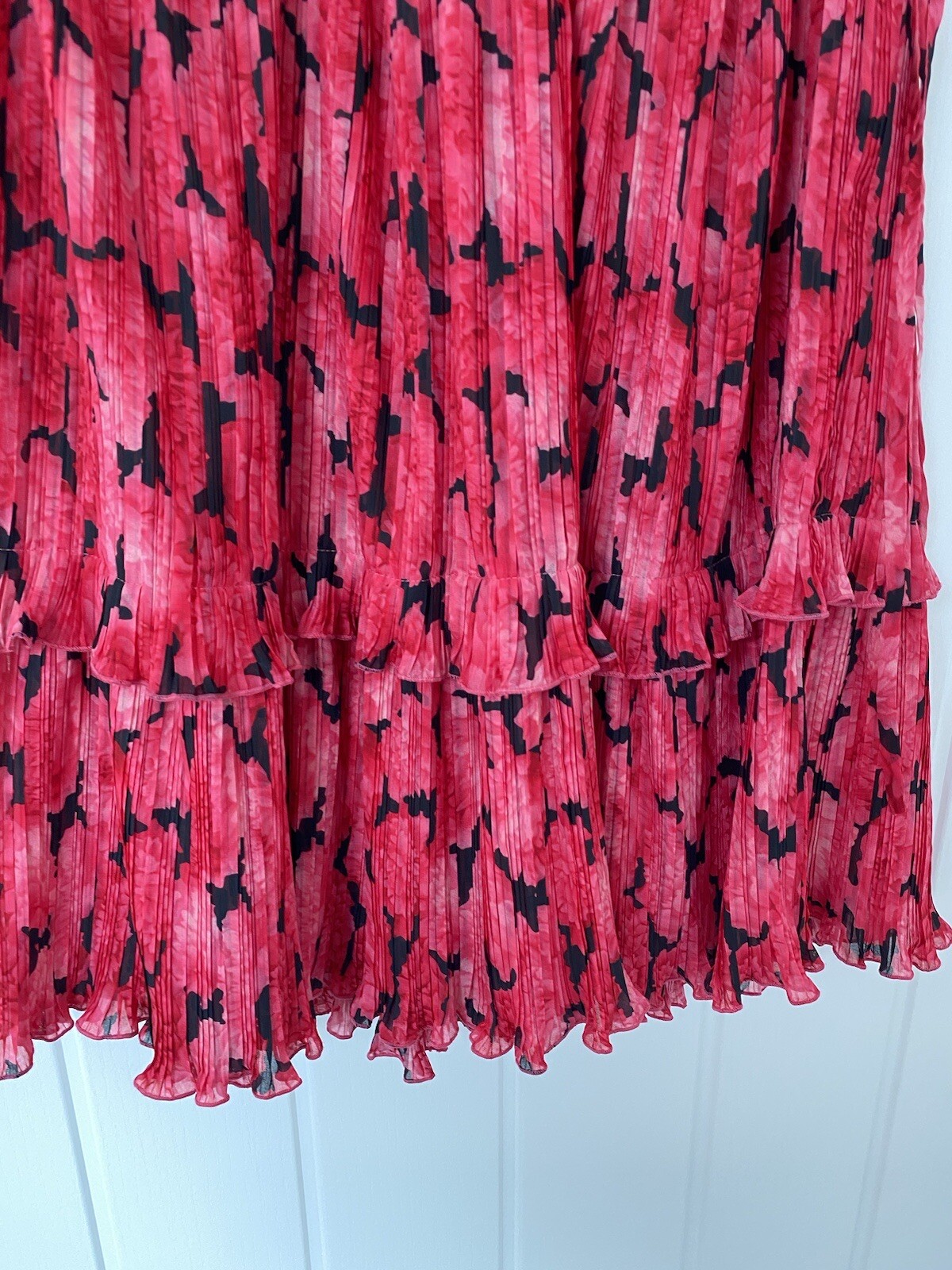 Kenzo Pink Pleated Ruffle Drawstring V Neck Mini Dress 34 S 8 Floral Frill Pleat