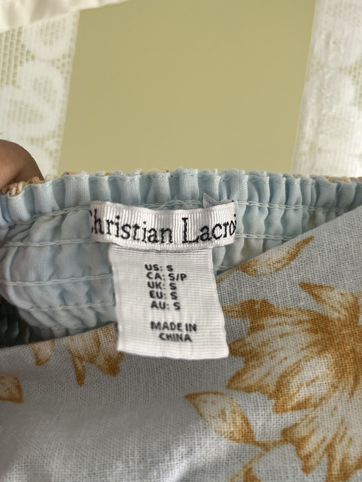 Christian Lacroix Light Blue Tan Floral Square Neck Maxi Dress Pockets S