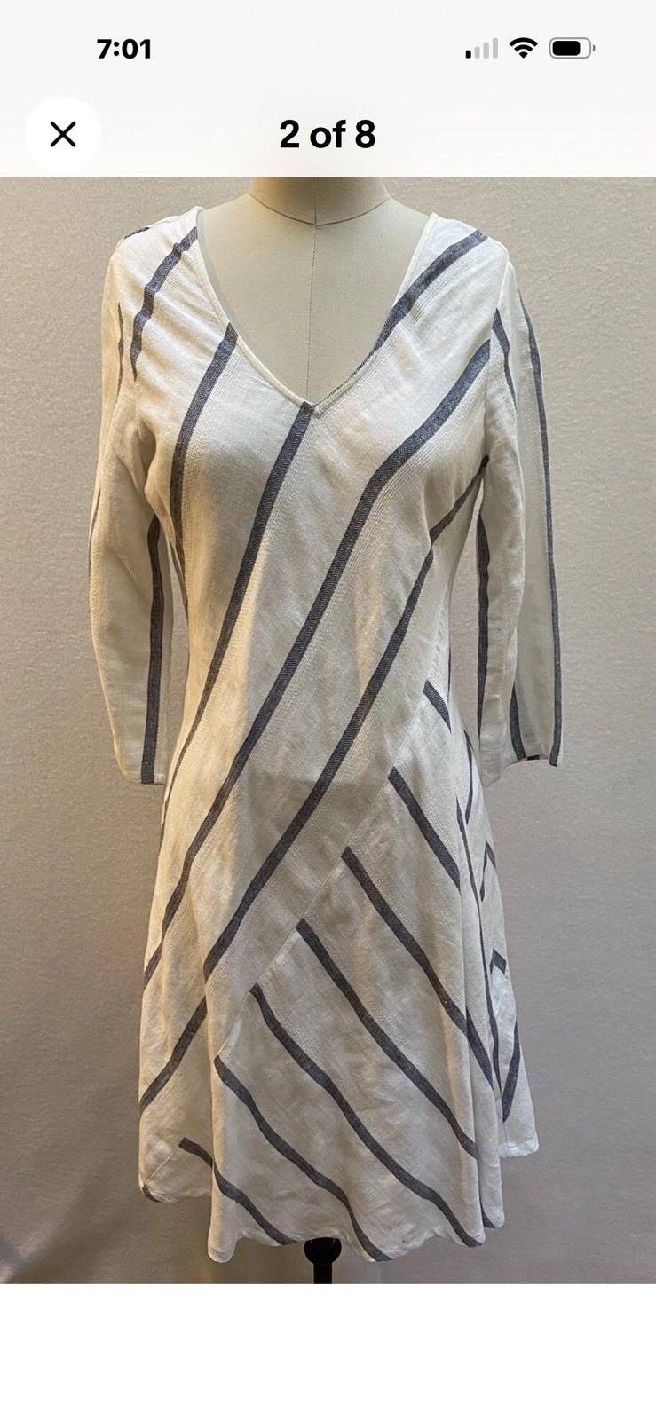 Soft Surroundings Women’s White/Blue Striped Linen Cotton Dress XS