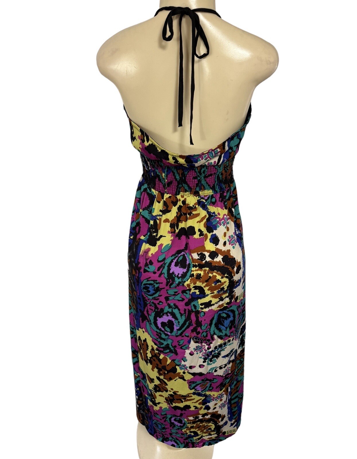 Vintage Millennium Halter Maxi Dress Black Animal Print Stretch Geometric Y2K M
