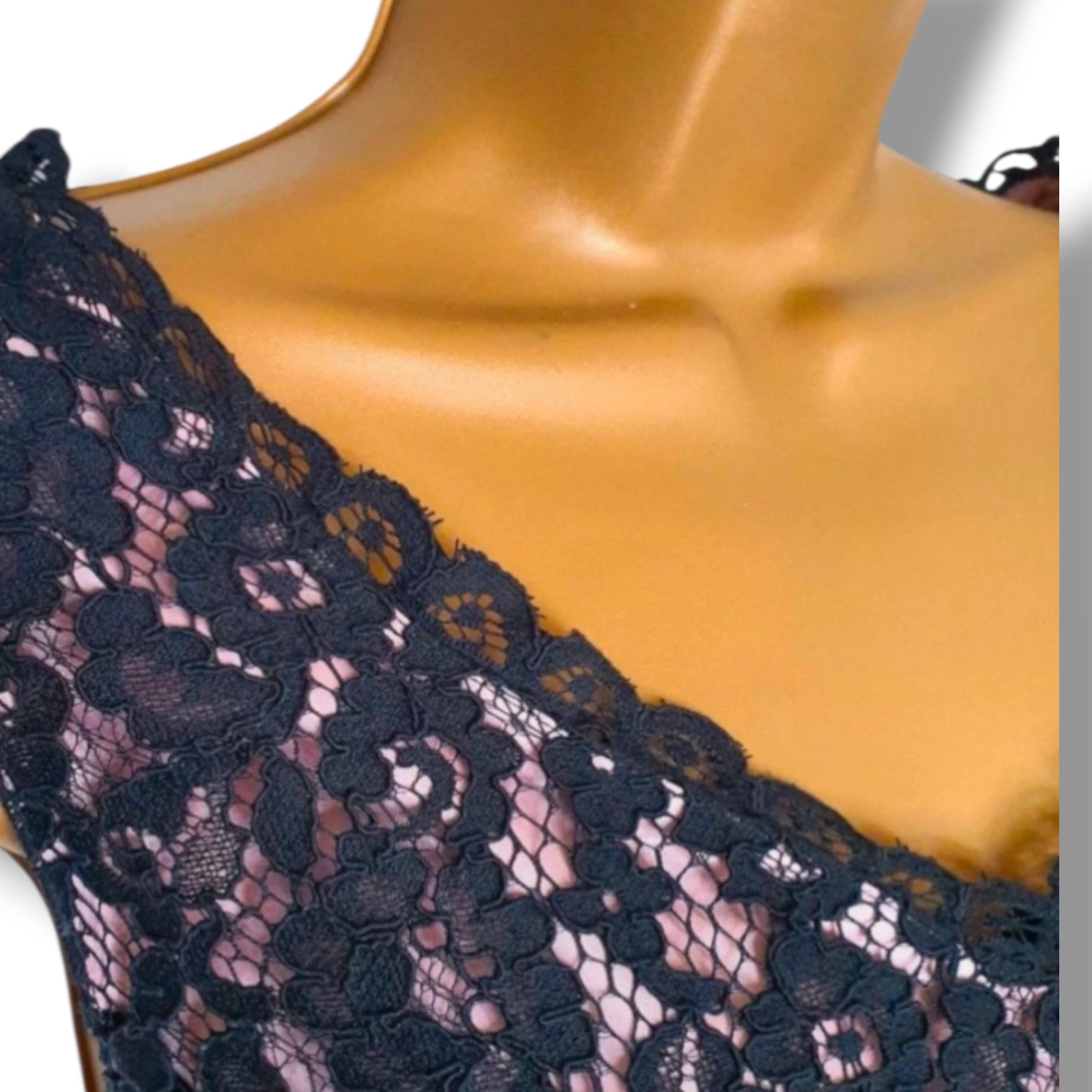 Jacques Vert Black Lace Dress Size 12 Pink Satin Lining Evening Party Cruise