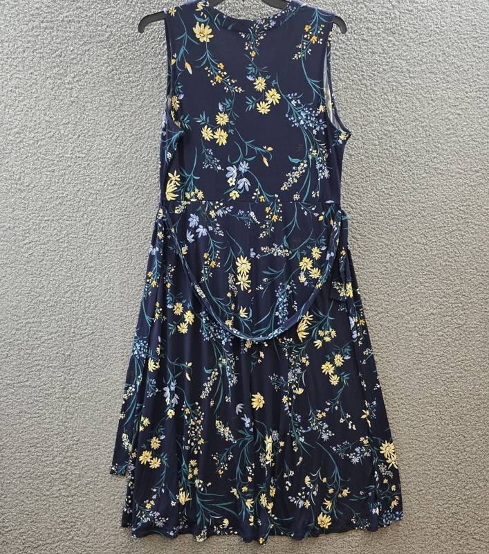 Sam & Jess Printed V-Neck Tie-Waist Midi Dress Women’s XL Navy Multi Pullover