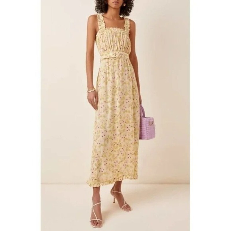 ANTHROPOLOGIE $190 Faithfull the Brand Saint Tropez Belted Midi Dress Size US 6