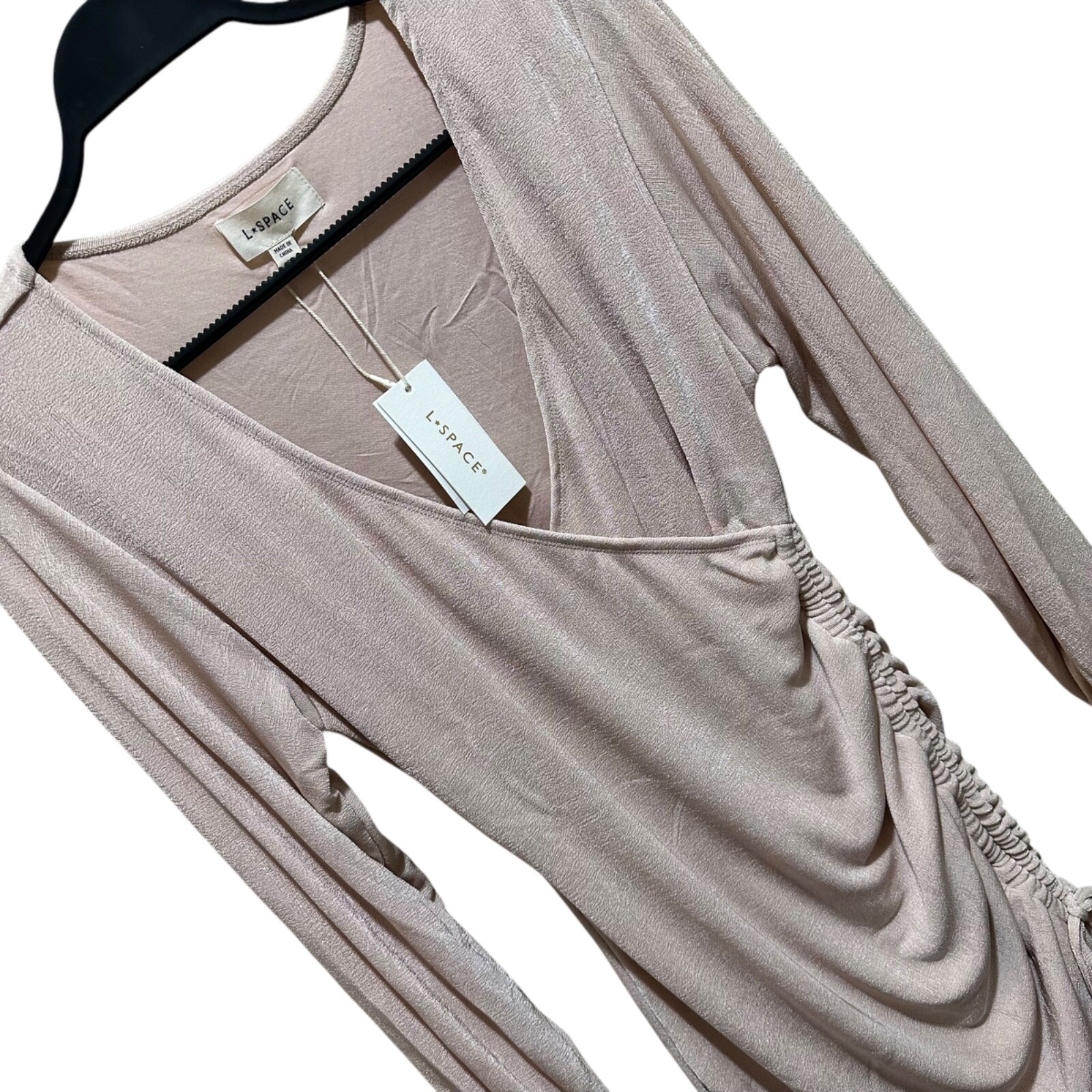 L*Space Size S Melissa Mini Dress Shell Champagne Ruched Surplice V-Neck NEW