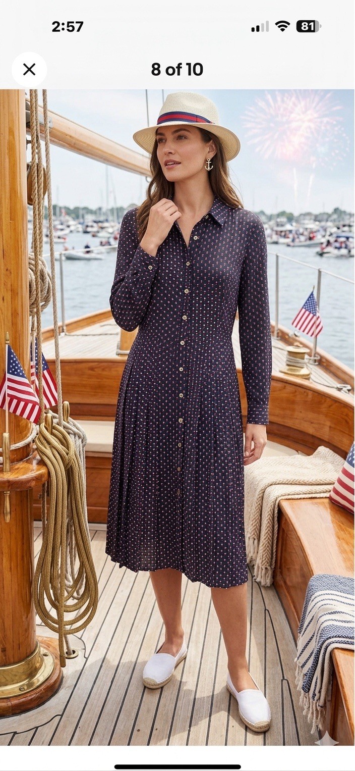 Tommy Hilfiger Daytime Dress Womens 8 Pleated Patriotic Preppy Nautical