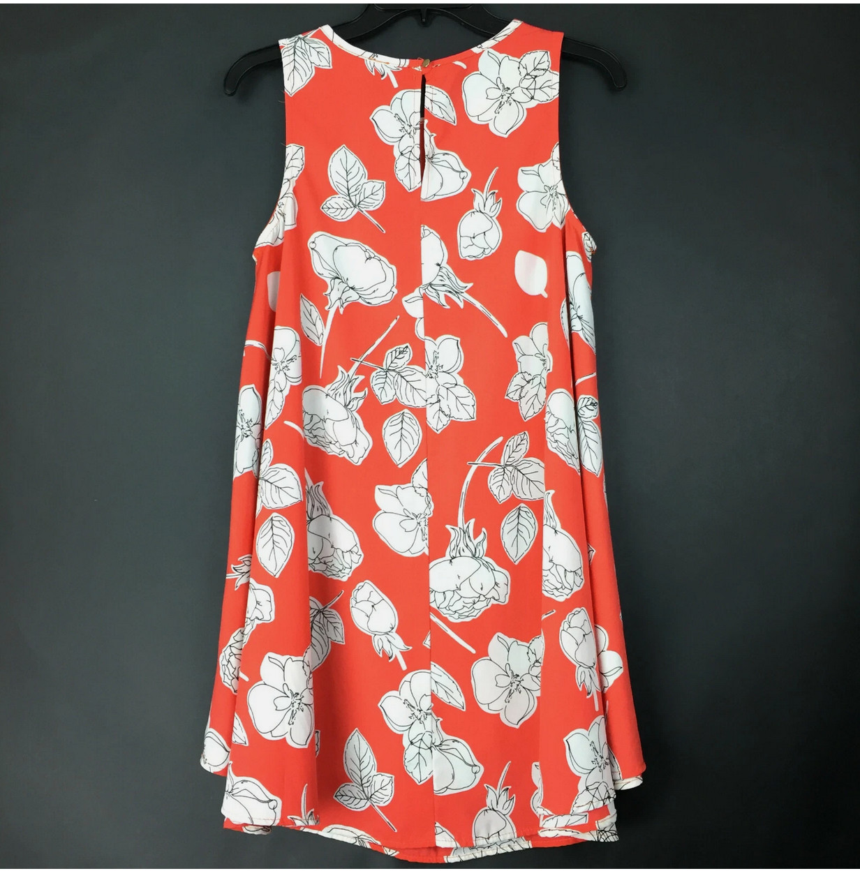 Coral Orange Floral Womens Medium (32 in Bust) Flower Bloom Sleeveless Dress