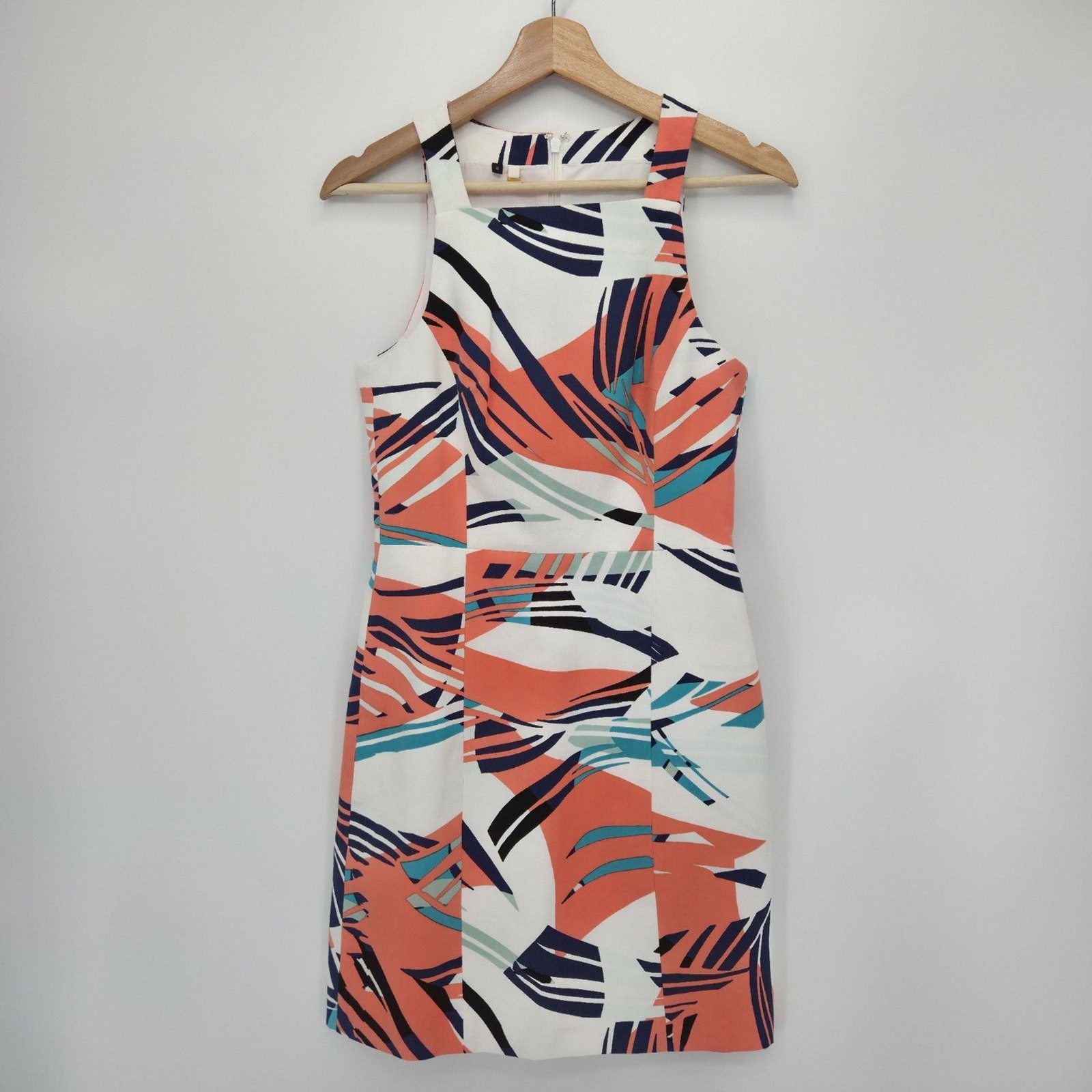 4C Collective Sleeveless Cotton Sheath Dress Geometric Palm Leave Print Size 4