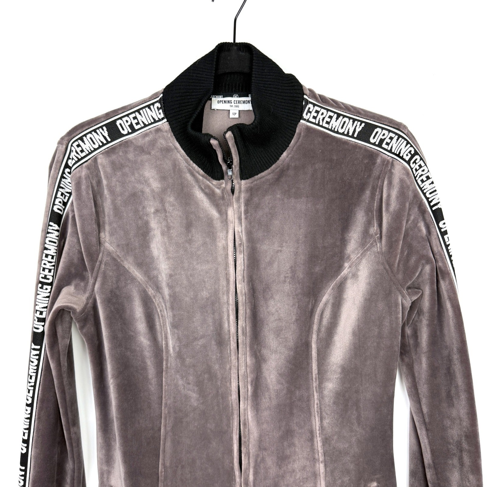 Opening Ceremony Zip-Front Long Sleeve Velour Track Dress Athleisure Grey Small