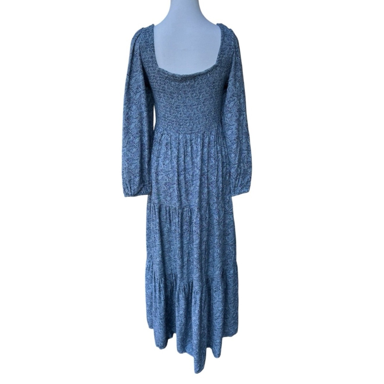 ABLE Blue Paisley Smocked Long Sleeve Tiered Viscose Maxi Dress – Size Medium