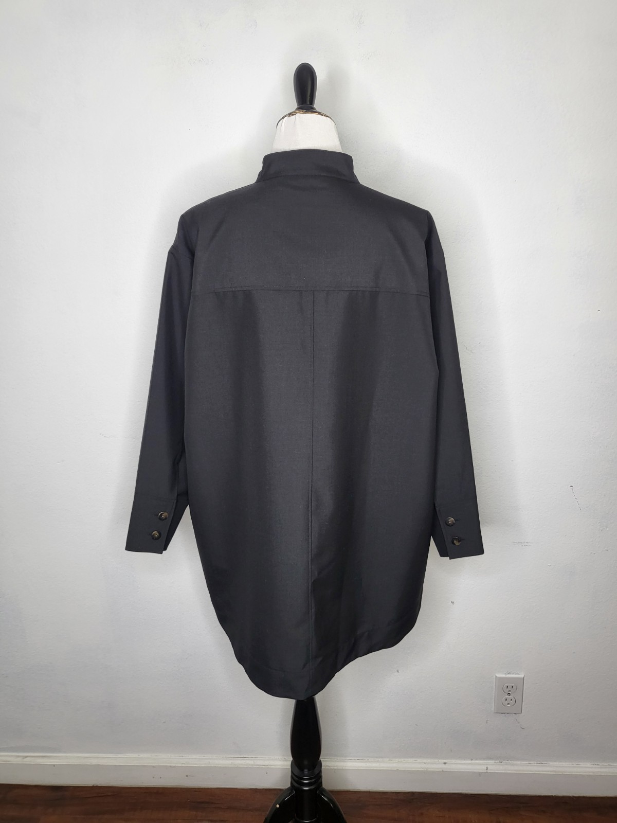 SEZANE Salome Mini Shift Dress Wool Blend Half Button Black Women IT/40 US/8 NWT