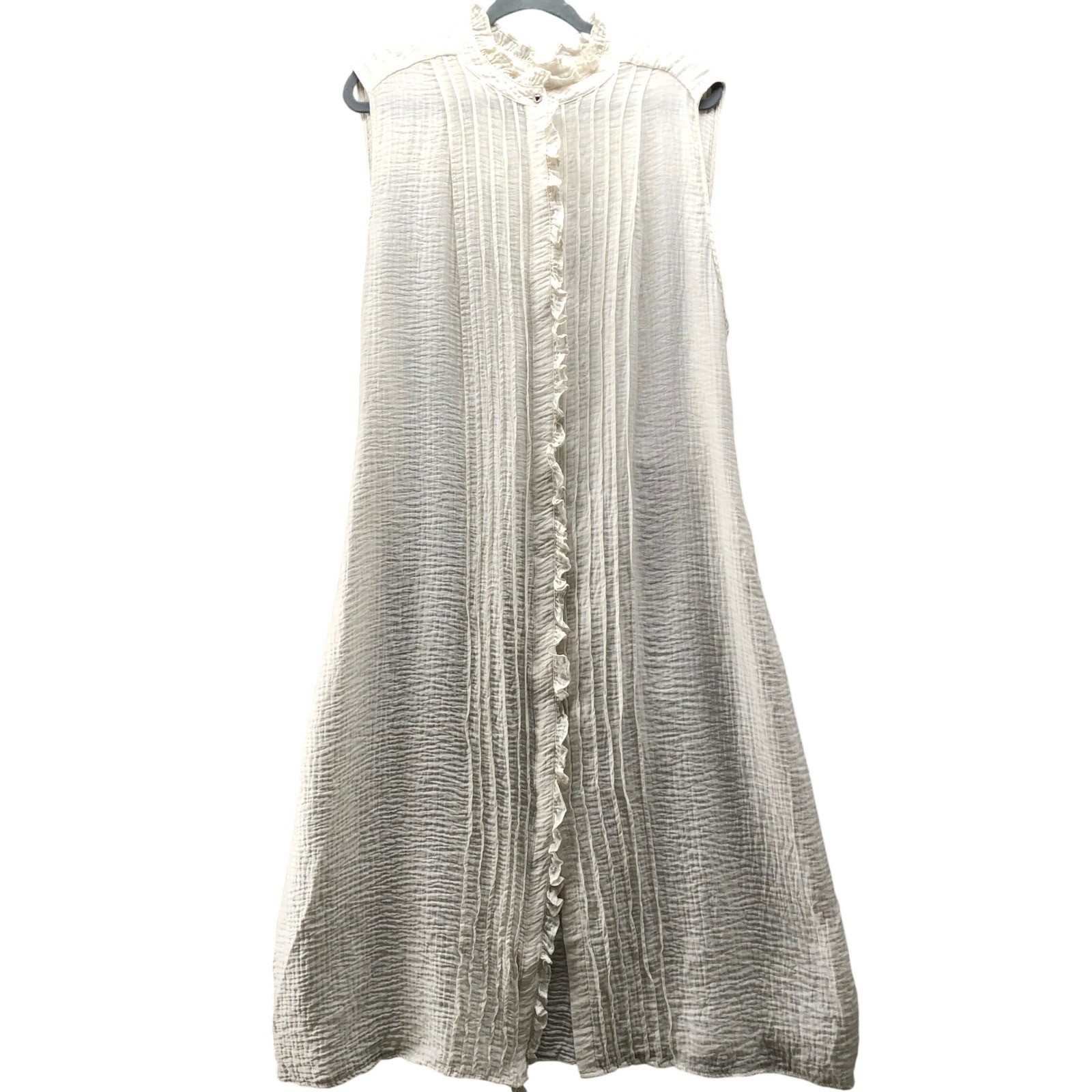HM Sleeveless Ruffle Midi Shirt Dress XL Ivory Crinkle Lyocell Blend Seersucker