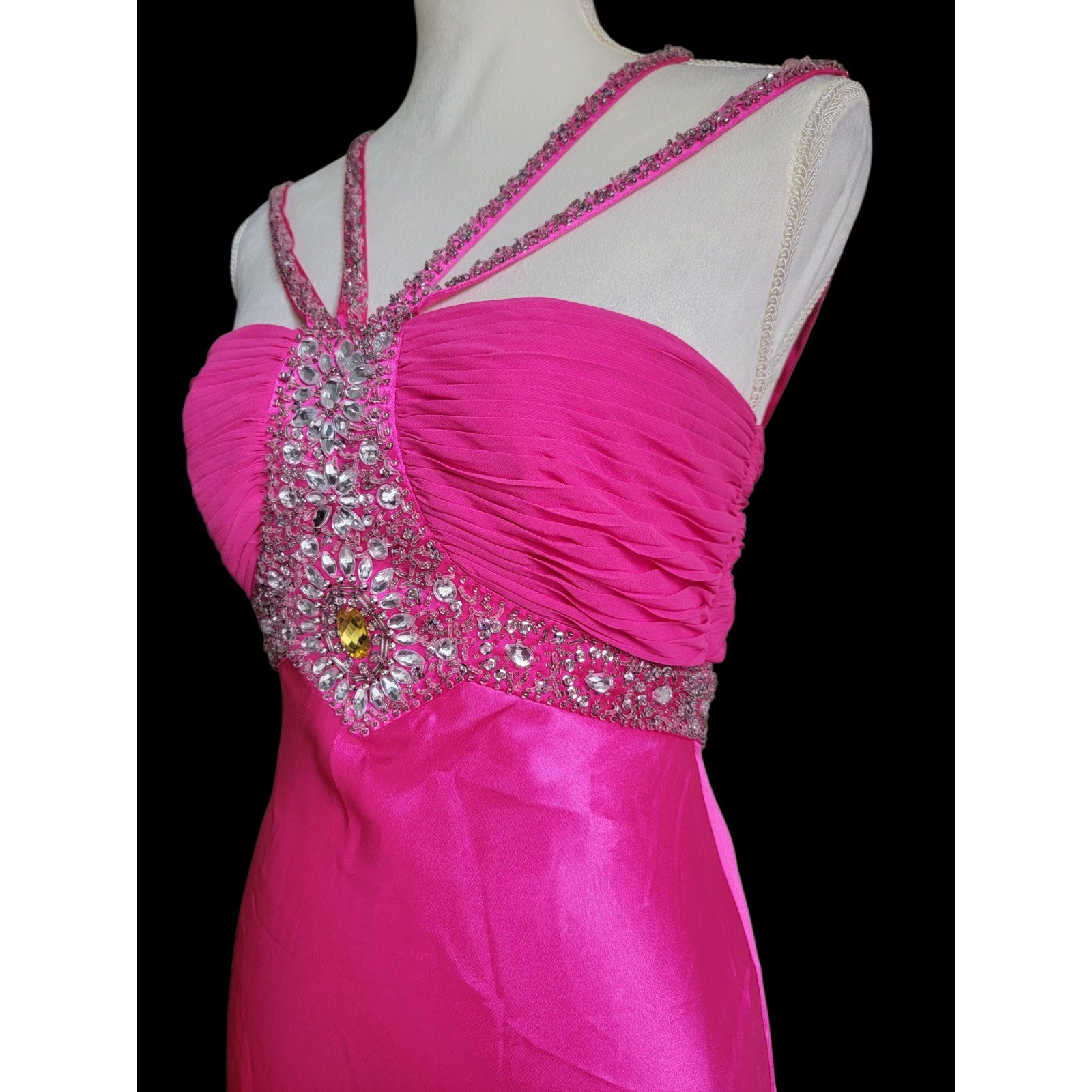Cache Hot Pink Beaded Strappy Self-Tie Bow Closure Evening Gown Dress Size 6